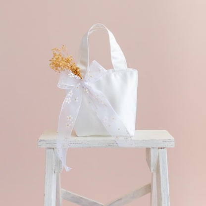 Personalized Satin Flower Girl Tote Bag: Heart Purse & Hair Bow Set