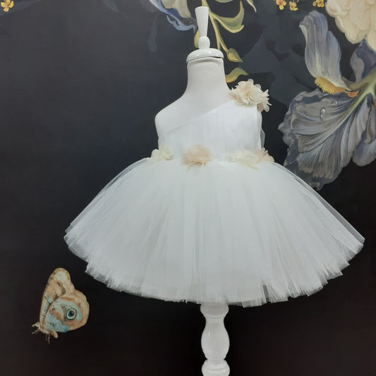One Shoulder Flower Girl Tutu Dress: Knee Length Wedding Communion