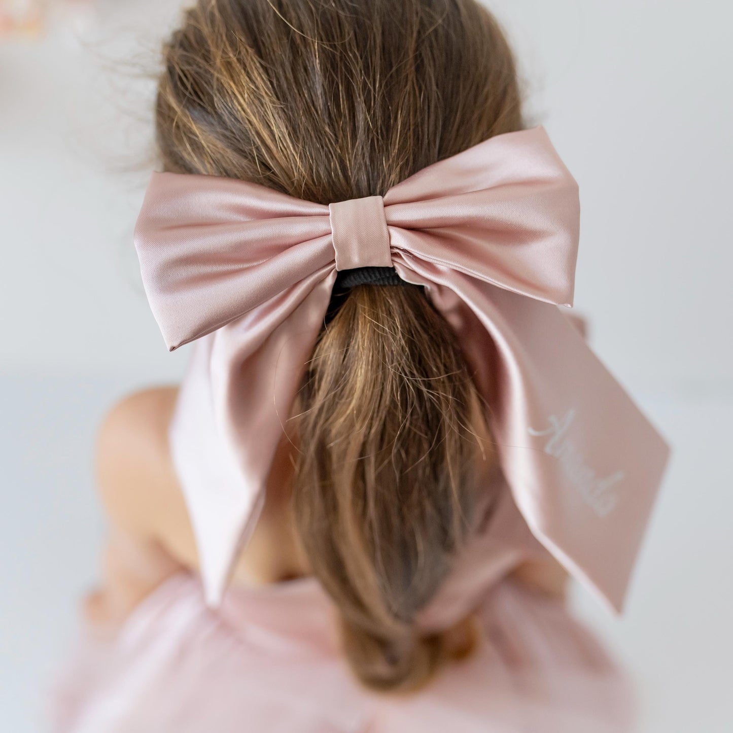 Blush Pink Satin Flower Girl Dress: One-Shoulder Tulle Bow