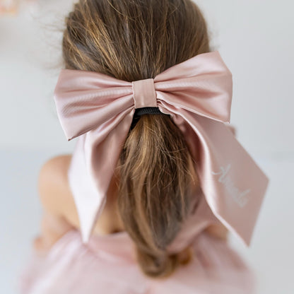 Blush Pink Satin Flower Girl Dress: One-Shoulder Tulle Bow