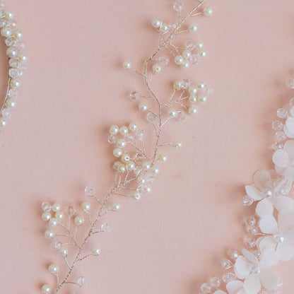 Handmade Pearl Wedding Hair Accessories: Headband, Vine, Comb & Bow