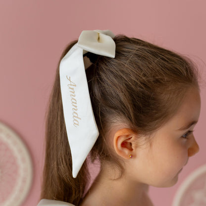 Ivory Satin Flower Girl Dress: One-Shoulder Gown with Bow