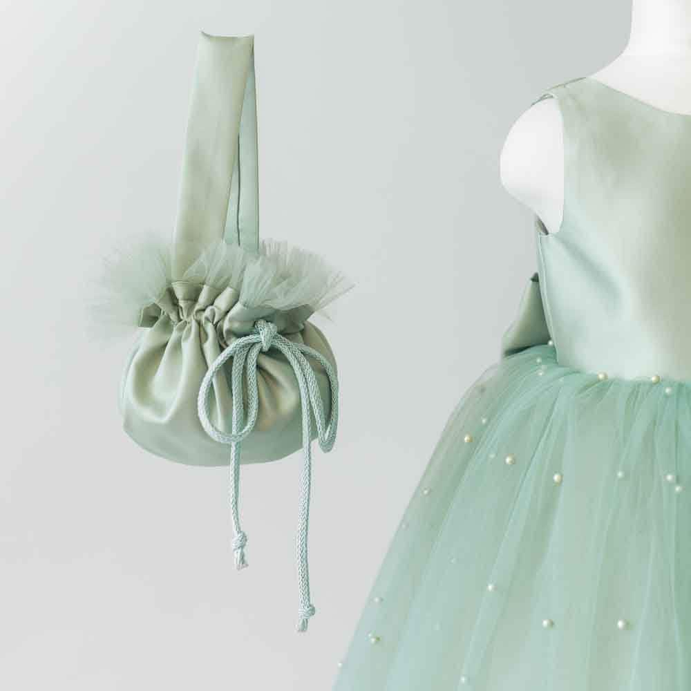 Sage Green Tulle Flower Girl Dress: Pearl Wedding Party Dress