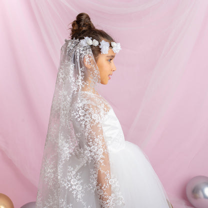 Lace Flower Girl Dress with Detachable Train: First Communion Gown