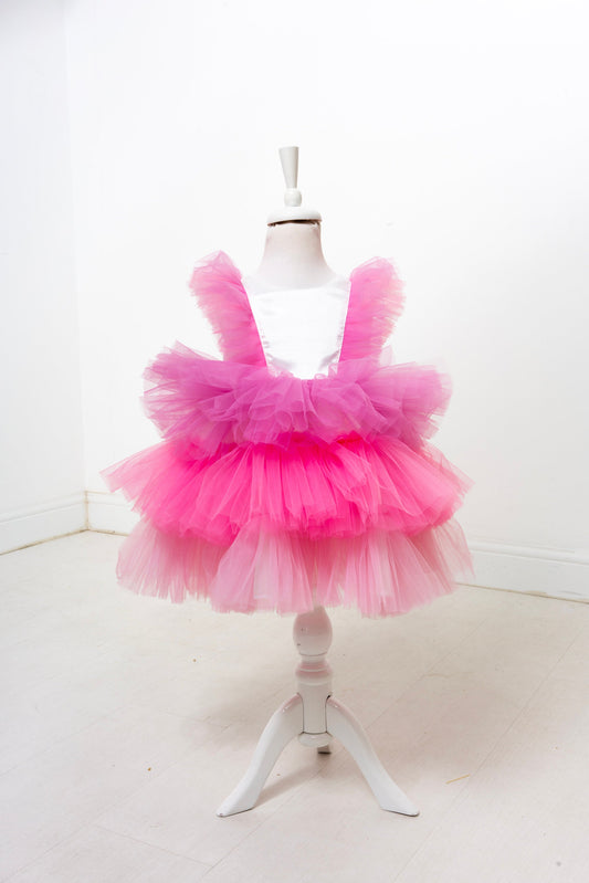 Pink Tutu Baby Girl Dress: V-Neck Wedding Party Dress