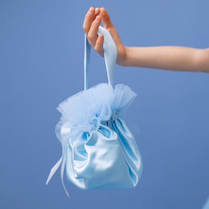 Baby Blue Satin Flower Girl Dress: V-Back Wedding Gown with Bow