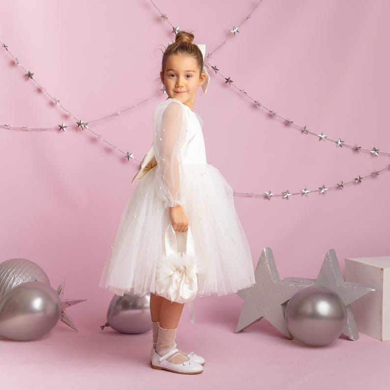 Ivory Tulle Dress: Long Sleeves