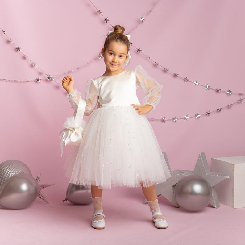 Ivory Tulle Dress: Long Sleeves