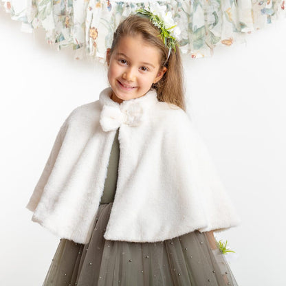Olive Green Pearl Tulle Flower Girl Dress: Short Sleeves Satin Bodice