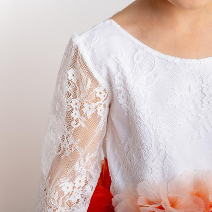 Burnt Orange Tulle Flower Girl Dress, Lace V-Back, Fall Wedding