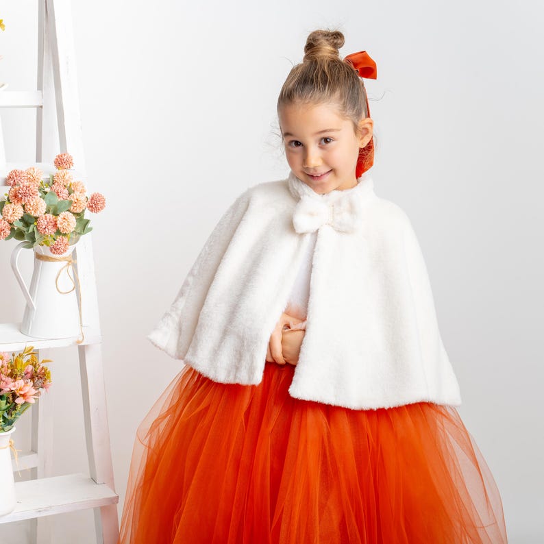 Burnt Orange Tulle Flower Girl Dress, Lace V-Back, Fall Wedding