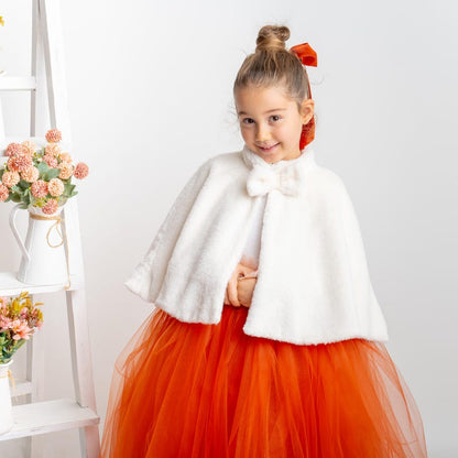 Burnt Orange Tulle Flower Girl Dress, Lace V-Back, Fall Wedding