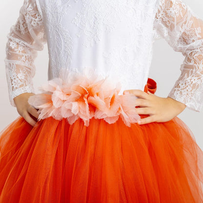 Burnt Orange Tulle Flower Girl Dress, Lace V-Back, Fall Wedding