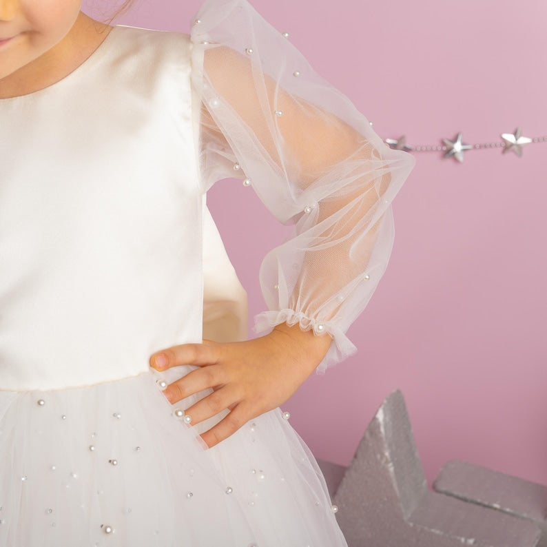 Ivory Tulle Dress: Long Sleeves