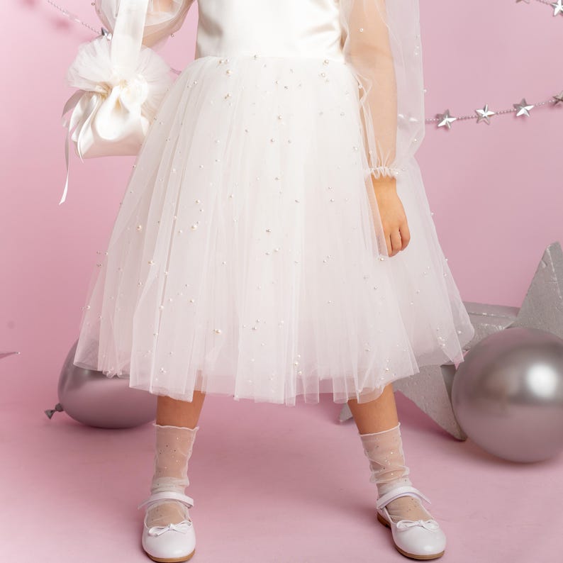 Ivory Tulle Dress: Long Sleeves