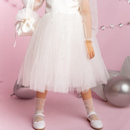 Ivory Tulle Dress: Long Sleeves