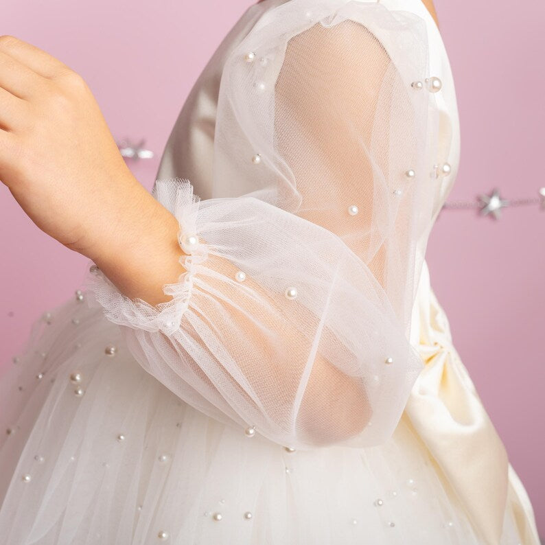 Ivory Tulle Dress: Long Sleeves