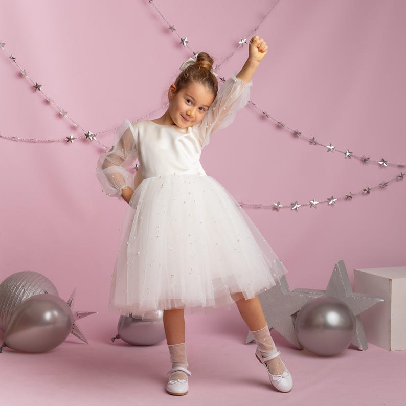 Ivory Tulle Dress: Long Sleeves