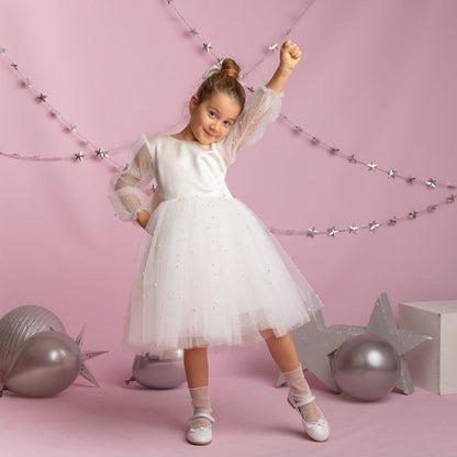 Ivory Tulle Dress: Long Sleeves