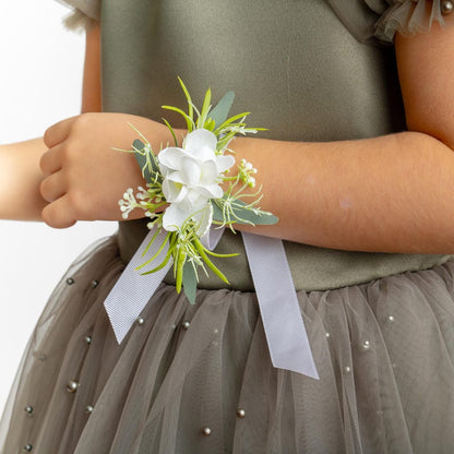 Olive Green Pearl Tulle Flower Girl Dress: Short Sleeves Satin Bodice