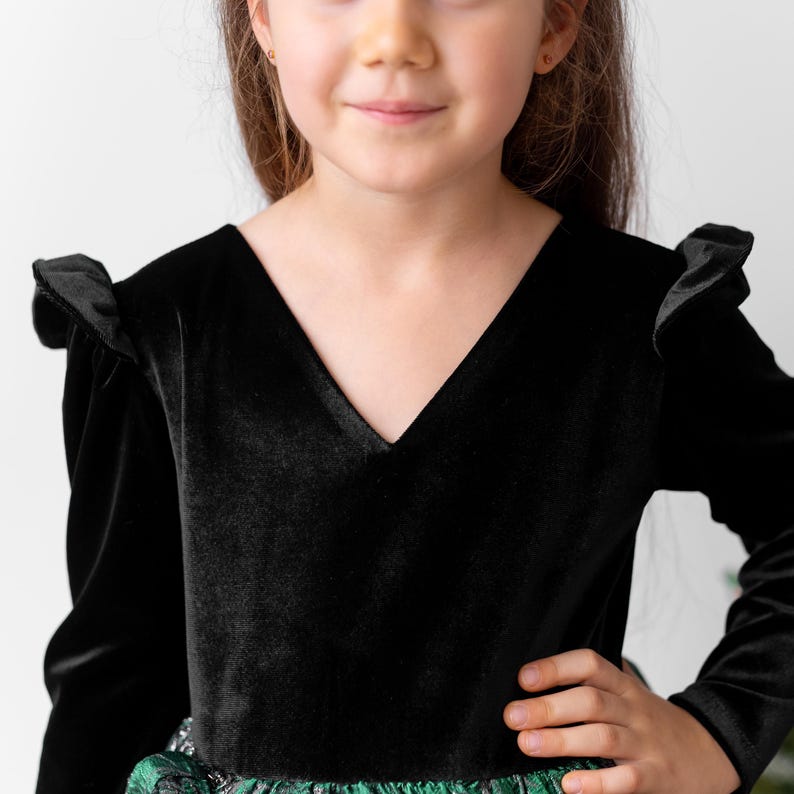 Emerald Green Christmas Dress, Velvet Brocade Flower Girl Dress  HandyyBaby
