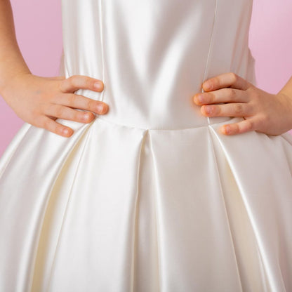 Ivory Satin Flower Girl Dress: Wedding Gown with Bow