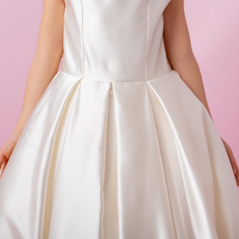 Ivory Satin Flower Girl Dress: Wedding Gown with Bow