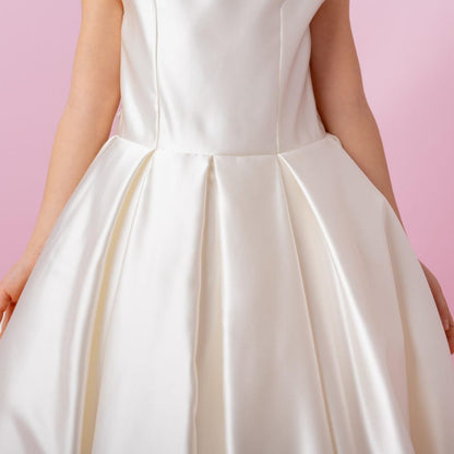Ivory Satin Flower Girl Dress: Wedding Gown with Bow