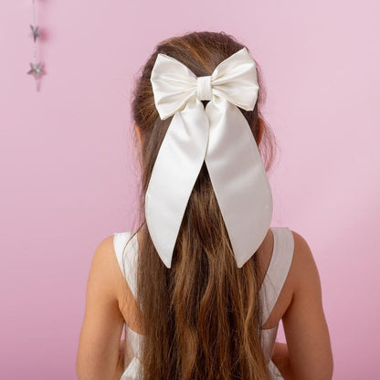 Ivory Satin Flower Girl Dress: Wedding Gown with Bow