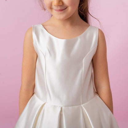Ivory Satin Flower Girl Dress: Wedding Gown with Bow