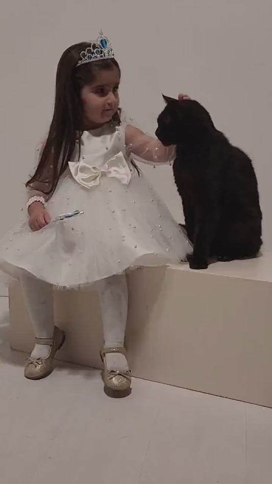 White Pearl Tulle Baby Dress: Elegant Flower Girl, First Birthday
