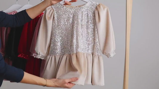 Red Sequin Velvet Christmas Dress: Baby Party Tulle Dress