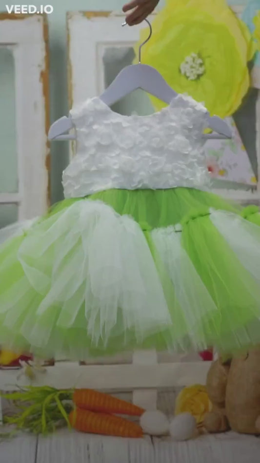 Princess Green and White Tulle Dress: Baby Wedding, First Birthday