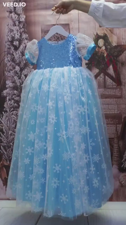 Blue Tulle Princess Dress: Elsa Birthday Party Dress Up