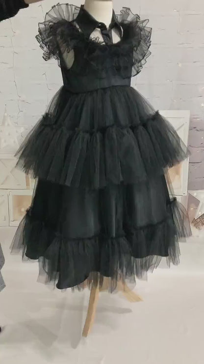 Black Tulle Wednesday Addams Costume Dress