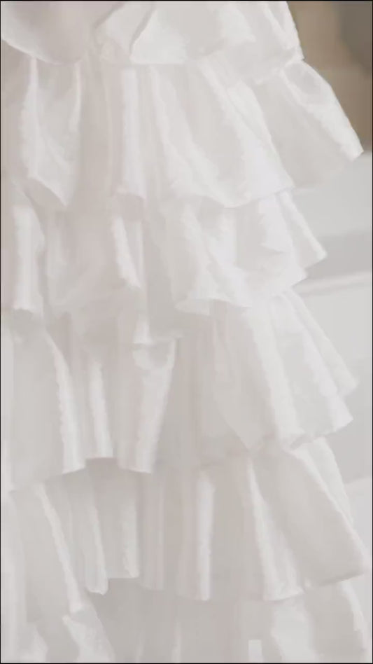 White Satin Flower Girl Dress: Detachable Train, V-Cut Back