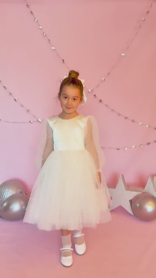 Ivory Tulle Dress: Long Sleeves