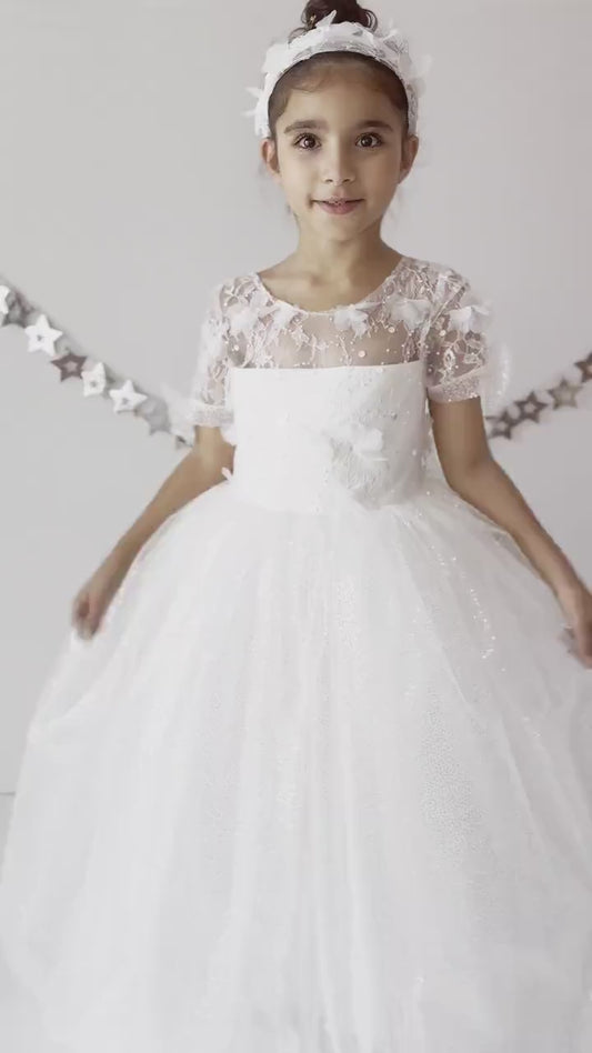 3D Flower Lace Girl Dress: Rustic Tulle Communion, Wedding