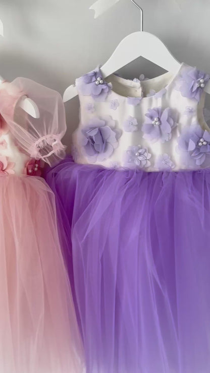 Elegant Blue Tulle Toddler Girl Dress with Satin Diaper Cover for Special Occasions