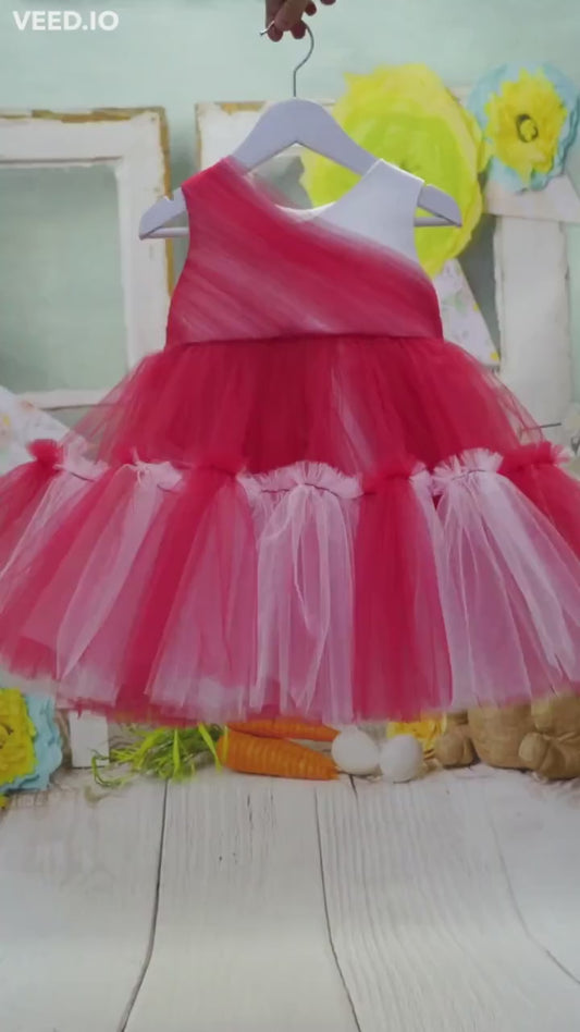 Red & White Tulle Baby Dress: First Birthday, Wedding