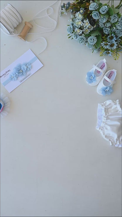 Elegant Blue Tulle Toddler Girl Dress with Satin Diaper Cover for Special Occasions