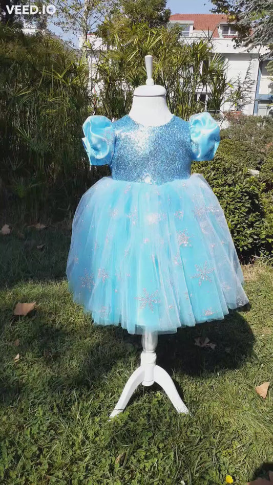 Girls' Elsa Princess Dress: Blue Fluffy Tutu, Birthday Party Dress