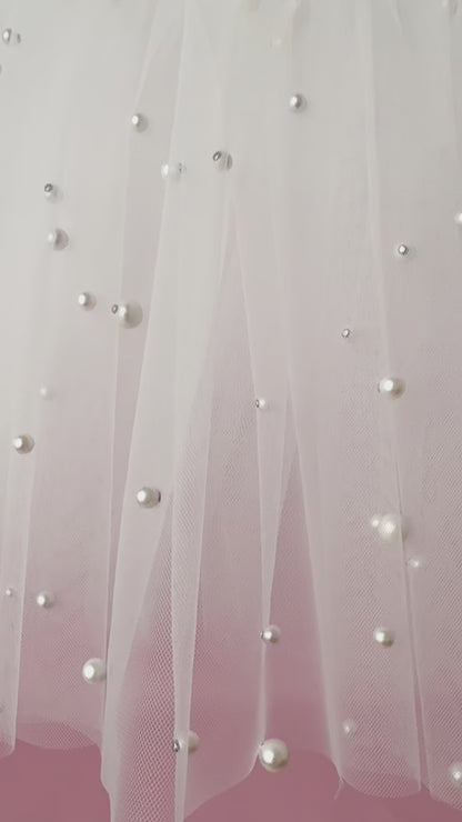Pearl Tulle Flower Girl Dress Set with Satin Diaper Cover